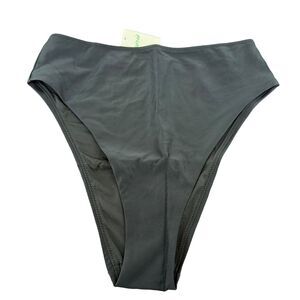 NWT Aerie Sz Medium High Cut Cheeky Bikini Bottom Black Stretch American Eagle